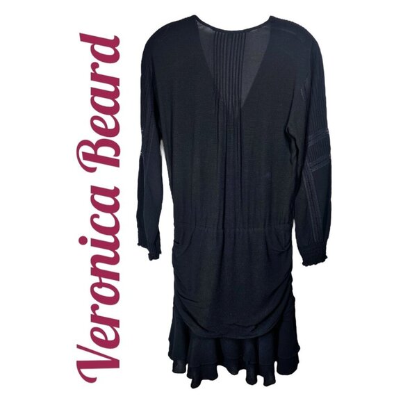 VERONICA BEARD SARASOTA DRESS LBD LONG SLEEVE RUCHED SKIRT MINI LACE TRIM SIZE 2 - Picture 13 of 15